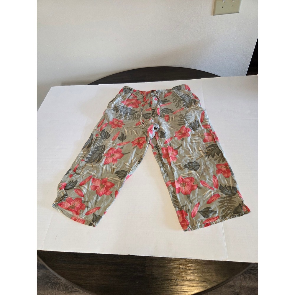 Island Traders Tropical Floral Cropped Pants Sage Pink Hibiscus Capri Mens L